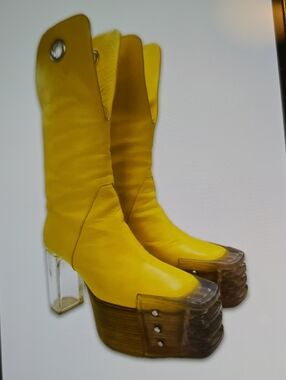 Rick Owens Yellow Platform Ankle Boots with Clear Block Heels